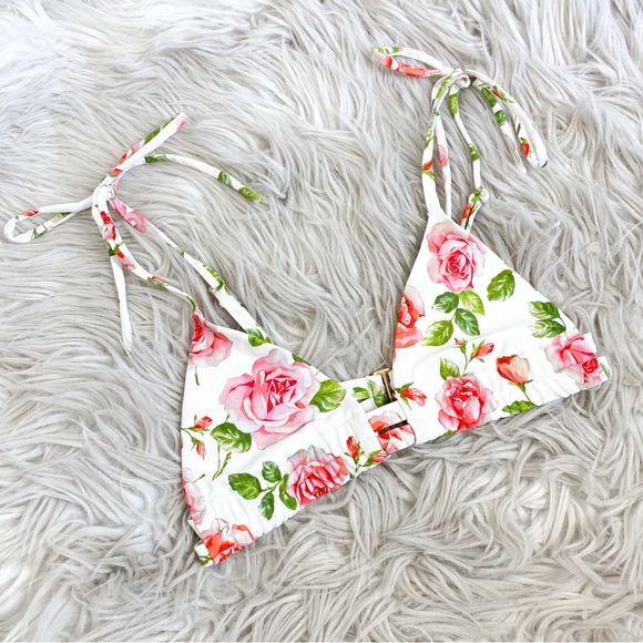 Montce Other - Montce Rose Print white Floral Triangle Bowtie Bikini Top
